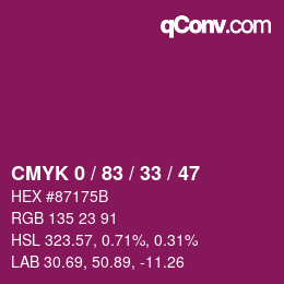 カラーコード: CMYK 0 / 83 / 33 / 47 | qconv.com