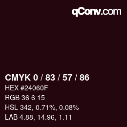 颜色代码: CMYK 0 / 83 / 57 / 86 | qconv.com