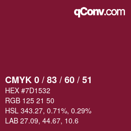 Color code: CMYK 0 / 83 / 60 / 51 | qconv.com