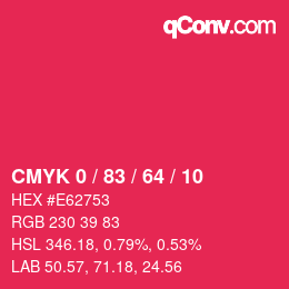 颜色代码: CMYK 0 / 83 / 64 / 10 | qconv.com