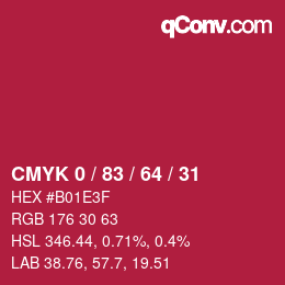颜色代码: CMYK 0 / 83 / 64 / 31 | qconv.com
