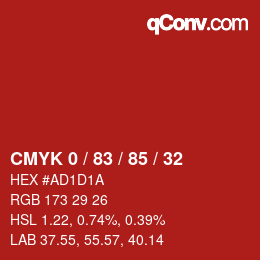 颜色代码: CMYK 0 / 83 / 85 / 32 | qconv.com