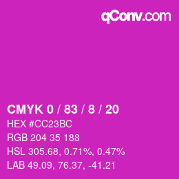 カラーコード: CMYK 0 / 83 / 8 / 20 | qconv.com