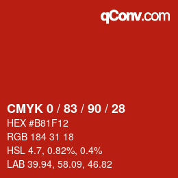 Color code: CMYK 0 / 83 / 90 / 28 | qconv.com