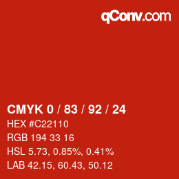カラーコード: CMYK 0 / 83 / 92 / 24 | qconv.com