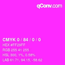 カラーコード: CMYK 0 / 84 / 0 / 0 | qconv.com