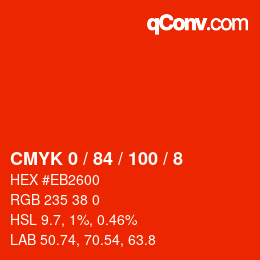 颜色代码: CMYK 0 / 84 / 100 / 8 | qconv.com