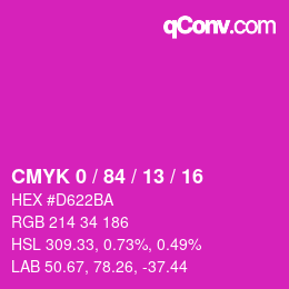 カラーコード: CMYK 0 / 84 / 13 / 16 | qconv.com