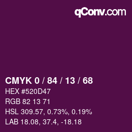 カラーコード: CMYK 0 / 84 / 13 / 68 | qconv.com