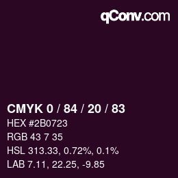 Color code: CMYK 0 / 84 / 20 / 83 | qconv.com