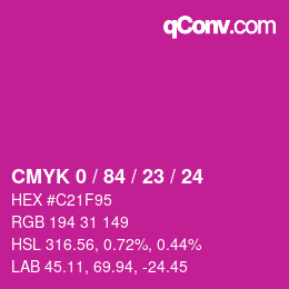 カラーコード: CMYK 0 / 84 / 23 / 24 | qconv.com