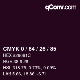 Color code: CMYK 0 / 84 / 26 / 85 | qconv.com