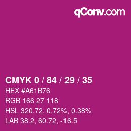颜色代码: CMYK 0 / 84 / 29 / 35 | qconv.com