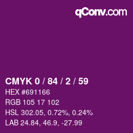 カラーコード: CMYK 0 / 84 / 2 / 59 | qconv.com