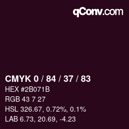 Color code: CMYK 0 / 84 / 37 / 83 | qconv.com