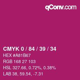颜色代码: CMYK 0 / 84 / 39 / 34 | qconv.com