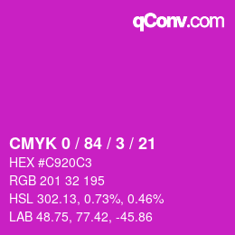 カラーコード: CMYK 0 / 84 / 3 / 21 | qconv.com