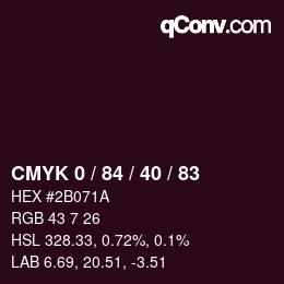 Farbcode: CMYK 0 / 84 / 40 / 83 | qconv.com
