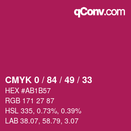 Code couleur: CMYK 0 / 84 / 49 / 33 | qconv.com