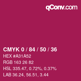 颜色代码: CMYK 0 / 84 / 50 / 36 | qconv.com