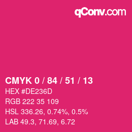 颜色代码: CMYK 0 / 84 / 51 / 13 | qconv.com