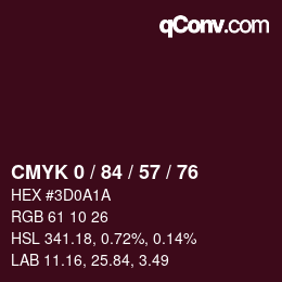Color code: CMYK 0 / 84 / 57 / 76 | qconv.com