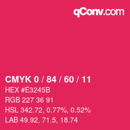 カラーコード: CMYK 0 / 84 / 60 / 11 | qconv.com