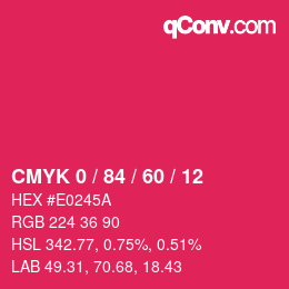 颜色代码: CMYK 0 / 84 / 60 / 12 | qconv.com