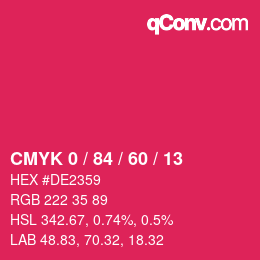 Color code: CMYK 0 / 84 / 60 / 13 | qconv.com