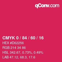カラーコード: CMYK 0 / 84 / 60 / 16 | qconv.com