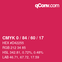 カラーコード: CMYK 0 / 84 / 60 / 17 | qconv.com
