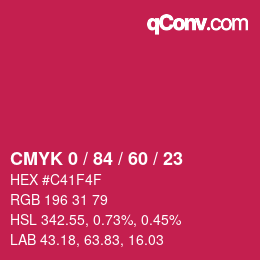 カラーコード: CMYK 0 / 84 / 60 / 23 | qconv.com