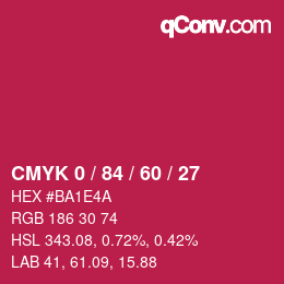 颜色代码: CMYK 0 / 84 / 60 / 27 | qconv.com