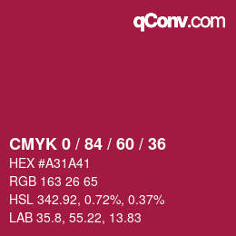 カラーコード: CMYK 0 / 84 / 60 / 36 | qconv.com