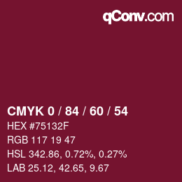 カラーコード: CMYK 0 / 84 / 60 / 54 | qconv.com