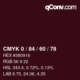 カラーコード: CMYK 0 / 84 / 60 / 78 | qconv.com