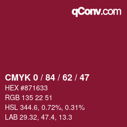 颜色代码: CMYK 0 / 84 / 62 / 47 | qconv.com