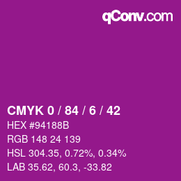 カラーコード: CMYK 0 / 84 / 6 / 42 | qconv.com