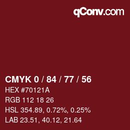 Color code: CMYK 0 / 84 / 77 / 56 | qconv.com