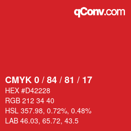 Color code: CMYK 0 / 84 / 81 / 17 | qconv.com