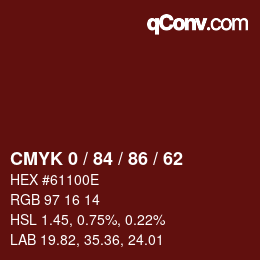 Color code: CMYK 0 / 84 / 86 / 62 | qconv.com