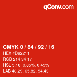 颜色代码: CMYK 0 / 84 / 92 / 16 | qconv.com