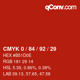カラーコード: CMYK 0 / 84 / 92 / 29 | qconv.com