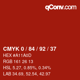 カラーコード: CMYK 0 / 84 / 92 / 37 | qconv.com