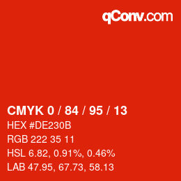 カラーコード: CMYK 0 / 84 / 95 / 13 | qconv.com