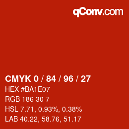 カラーコード: CMYK 0 / 84 / 96 / 27 | qconv.com