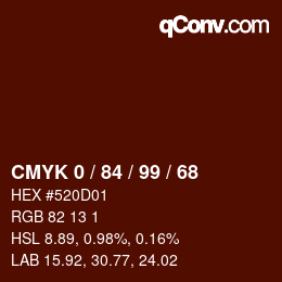 颜色代码: CMYK 0 / 84 / 99 / 68 | qconv.com