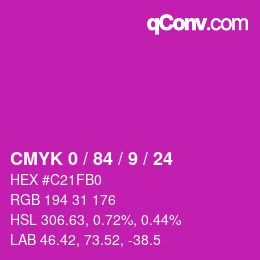 カラーコード: CMYK 0 / 84 / 9 / 24 | qconv.com