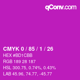 カラーコード: CMYK 0 / 85 / 1 / 26 | qconv.com