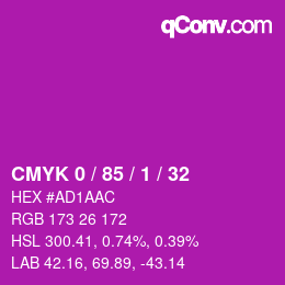 Code couleur: CMYK 0 / 85 / 1 / 32 | qconv.com